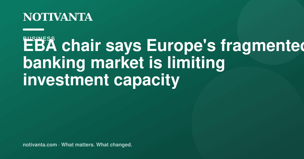 EBA chair says Europe's fragmented banking market is limiting investment capacity share graphic